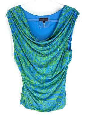 Hale Bob Draped Cowl Neck Dressy Tank Top Blue Green Size Large